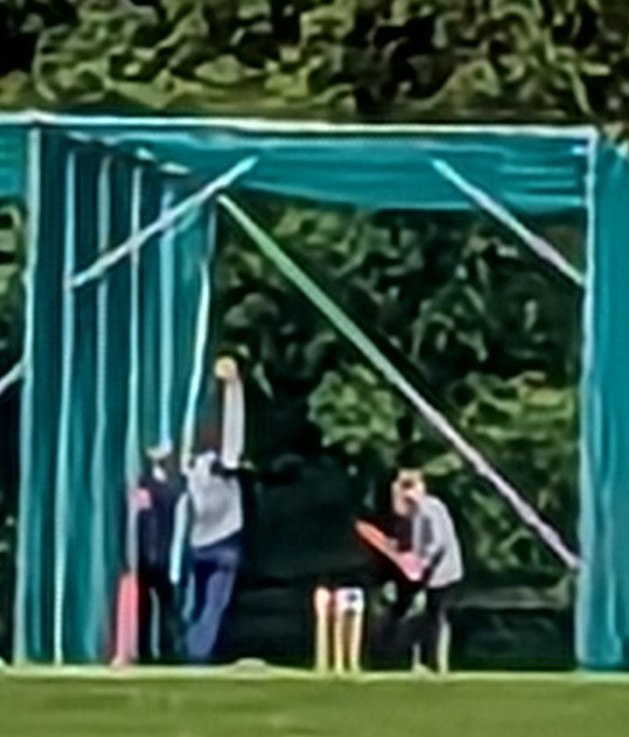 Cricket nets photographed from quite a long way away